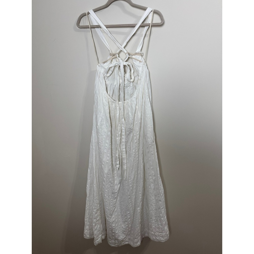 Free People White Textured Midi Dress Bohemian Open Back Tie Straps Womens Large - Picture 7 of 8